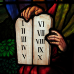 stained glass depiction of 10 commandments